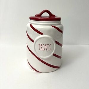 Rae Dunn Candy Cane Striped TREATS Christmas Canister PEPPERMINT NEW